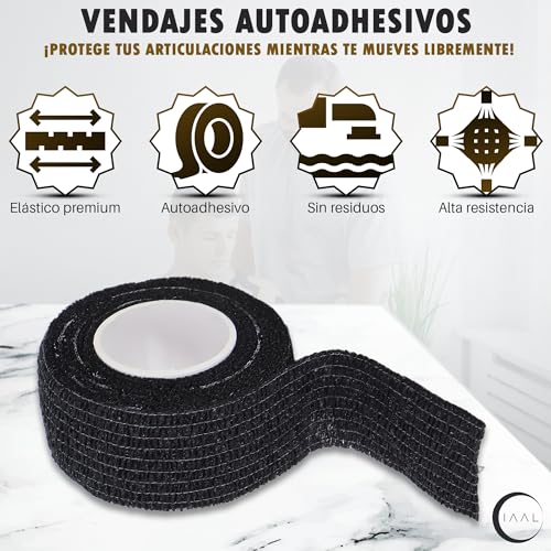 IAAL Esparadrapo deportivo X15 - Tape Crossfit - Venda Cohesiva - Vendas Autoadhesivas Perfectas Para Todo Tipo de Deportes - 2,5cm X 4,5m (2,5cm, Negro)