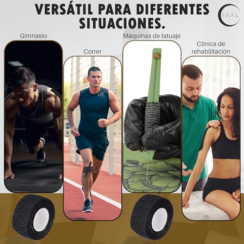 IAAL Esparadrapo deportivo X15 - Tape Crossfit - Venda Cohesiva - Vendas Autoadhesivas Perfectas Para Todo Tipo de Deportes - 2,5cm X 4,5m (2,5cm, Negro)