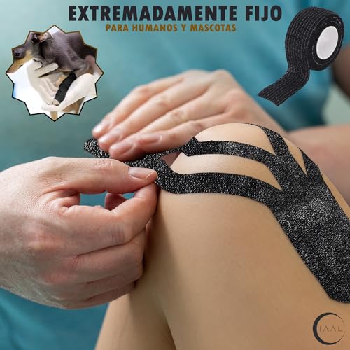 IAAL Esparadrapo deportivo X15 - Tape Crossfit - Venda Cohesiva - Vendas Autoadhesivas Perfectas Para Todo Tipo de Deportes - 2,5cm X 4,5m (2,5cm, Negro)