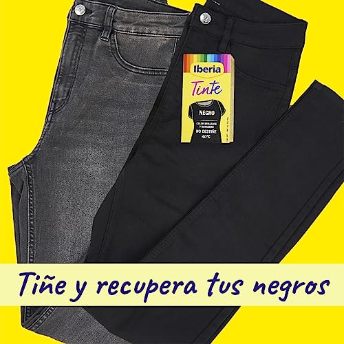 Iberia - Tinte para Ropa Color Negro, Color Brillante y Duradero, no Destiñe, Incluye Cubeta con Fijador y Dos Sobres de Tinte, Apto para Teñir en Lavadora y a Mano - Pack 6 x 70 gr