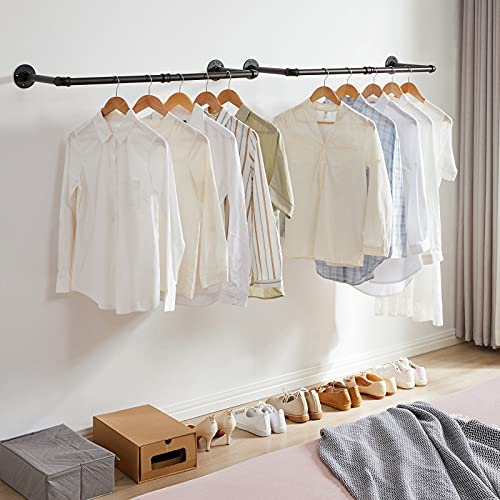 IBUYKE Perchero de Pared Industrial, Estante de la Ropa del Tubo, 94cm Barra de Ropa para Colgar en la Pared Rústico, para Tienda, Sala de Estar, Gabinete, Dos Bases TYJ001H