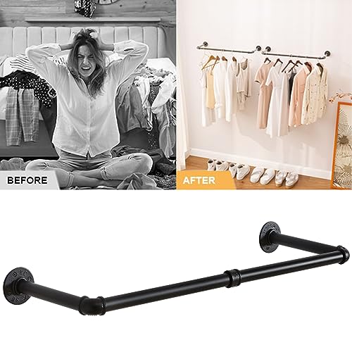 IBUYKE Perchero de Pared Industrial, Estante de la Ropa del Tubo, 94cm Barra de Ropa para Colgar en la Pared Rústico, para Tienda, Sala de Estar, Gabinete, Dos Bases TYJ001H