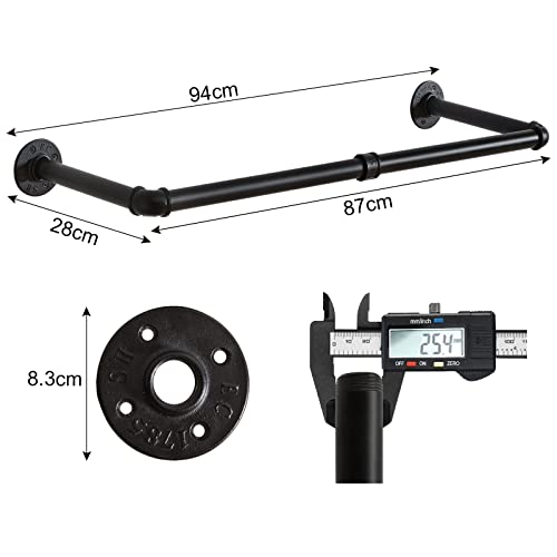 IBUYKE Perchero de Pared Industrial, Estante de la Ropa del Tubo, 94cm Barra de Ropa para Colgar en la Pared Rústico, para Tienda, Sala de Estar, Gabinete, Dos Bases TYJ001H