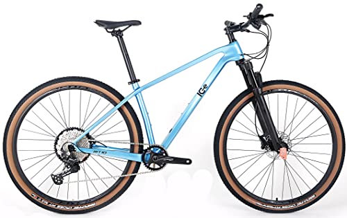 ICe Bicicleta de montaña MT10 Cuadro de Fibra de Carbono, Rueda 29', monoplato, 12V (Azul, 19')