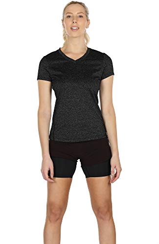 icyzone Camiseta de Deportiva de Manga Corta para Mujer, Pack de 3 (M, Negro/Granito/Azul)