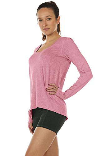 icyzone Camiseta de Yoga Deportiva de Manga Larga para Mujer (M, Pink Mist)