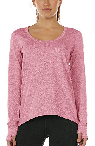 icyzone Camiseta de Yoga Deportiva de Manga Larga para Mujer (M, Pink Mist)