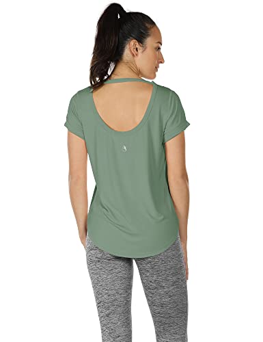 icyzone Camiseta de Yoga Deportiva de Suelta Transpirable de Manga Corta de Espalda Abierta para Mujer,Pack de 2 -S-