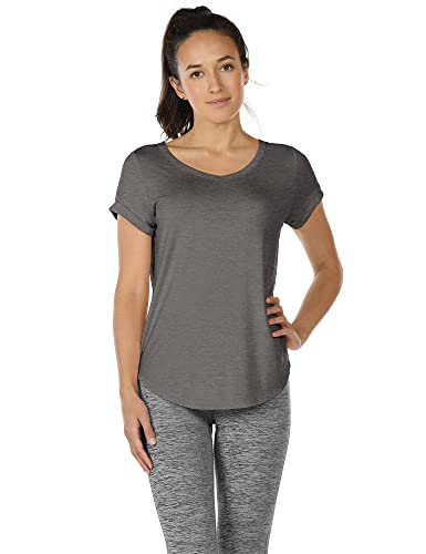 icyzone Camiseta de Yoga Deportiva de Suelta Transpirable de Manga Corta de Espalda Abierta para Mujer,Pack de 2 -XL-