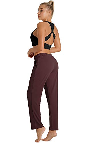 icyzone Pantalón de Chándal para Mujer Suelto con Bolsillos Primavera Verano para Training Running Fitness Gimnasio -S-Vino