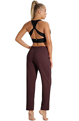 icyzone Pantalón de Chándal para Mujer Suelto con Bolsillos Primavera Verano para Training Running Fitness Gimnasio -S-Vino