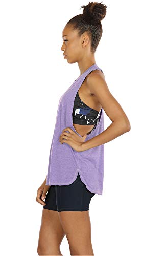 icyzone Sueltas y Ocio Camiseta de Fitness Deportiva de Tirantes para Mujer, Pack de 3 (S, Negro/Gris/Lavanda)