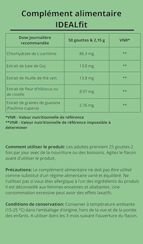 IDEALFIT de Idealica 100% Natural gotas para bajar de peso | Control de peso y supresión del apetito | L-carnitina | Bayas de goji | 20ml