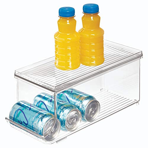 iDesign Caja organizadora para frigorífico con tapa, organizador de nevera de plástico para 9 latas de bebidas, organizador de cocina para conservas, transparente