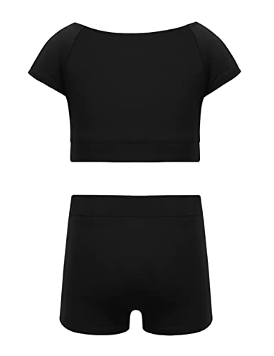 IEFIEL Conjunto de Danza Deportiva para Niñas Crop Top y Leggings Cortos Mallas Elásticas Maillot de Gimnasia Rítmica Ropa de Deporte Fitness Yoga 3-16 Años A Negro 10-12 años