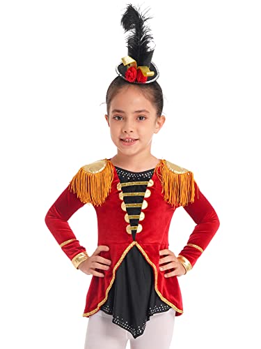 IEFIEL Maillot de Danza Ballet para Niña Leotardo Manga Larga Maillot de Gimnasia Rítmica Circo Maestro Ringmaster Costume Disfraz de Bailarina Fiesta Rendimiento 3-16 años Rojo M 15-16 años