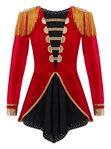 IEFIEL Maillot de Danza Ballet para Niña Leotardo Manga Larga Maillot de Gimnasia Rítmica Circo Maestro Ringmaster Costume Disfraz de Bailarina Fiesta Rendimiento 3-16 años Rojo M 15-16 años