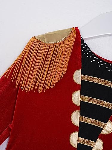 IEFIEL Maillot de Danza Ballet para Niña Leotardo Manga Larga Maillot de Gimnasia Rítmica Circo Maestro Ringmaster Costume Disfraz de Bailarina Fiesta Rendimiento 3-16 años Rojo M 15-16 años