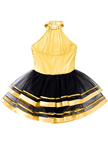 IEFIEL Vestido de Danza Ballet con Tutú para Niña Maillot Lentejuelas de Baile Leotardo Gimnasia Rítmica Disfraz de Bailarina Rendimiento 3-16 Años S Dorado 5-6 años