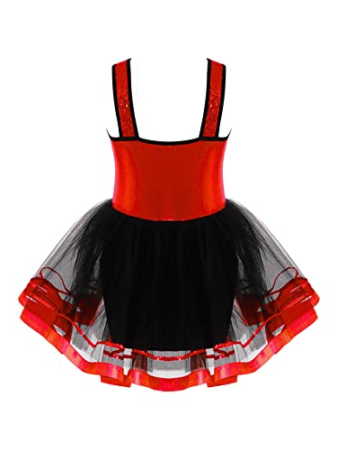 IEFIEL Vestido de Danza Ballet con Tutú para Niña Maillot Lentejuelas de Baile Leotardo Gimnasia Rítmica Disfraz de Bailarina Rendimiento 3-16 Años V Rojo 11-12 años