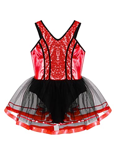 IEFIEL Vestido de Danza Ballet con Tutú para Niña Maillot Lentejuelas de Baile Leotardo Gimnasia Rítmica Disfraz de Bailarina Rendimiento 3-16 Años V Rojo 11-12 años