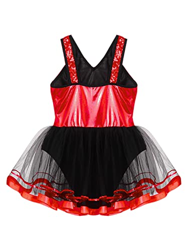 IEFIEL Vestido de Danza Ballet con Tutú para Niña Maillot Lentejuelas de Baile Leotardo Gimnasia Rítmica Disfraz de Bailarina Rendimiento 3-16 Años V Rojo 11-12 años