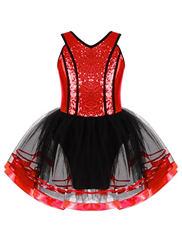 IEFIEL Vestido de Danza Ballet con Tutú para Niña Maillot Lentejuelas de Baile Leotardo Gimnasia Rítmica Disfraz de Bailarina Rendimiento 3-16 Años V Rojo 11-12 años