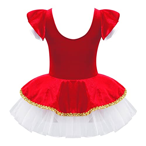 iiniim Vestido Maillot Clásico de Ballet Danza Elegante Traje Infantil de Baile Leotardo Princesa Tutú Flor con Falda de Tul Bragas Interior de Algodón para Niña Chica (2-10 Años) C Rojo 13-14 años