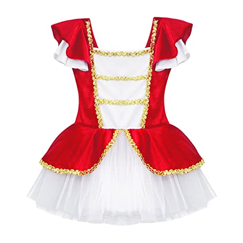 iiniim Vestido Maillot Clásico de Ballet Danza Elegante Traje Infantil de Baile Leotardo Princesa Tutú Flor con Falda de Tul Bragas Interior de Algodón para Niña Chica (2-10 Años) C Rojo 13-14 años