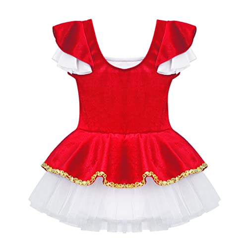 iiniim Vestido Maillot Clásico de Ballet Danza Elegante Traje Infantil de Baile Leotardo Princesa Tutú Flor con Falda de Tul Bragas Interior de Algodón para Niña Chica (2-10 Años) C Rojo 13-14 años