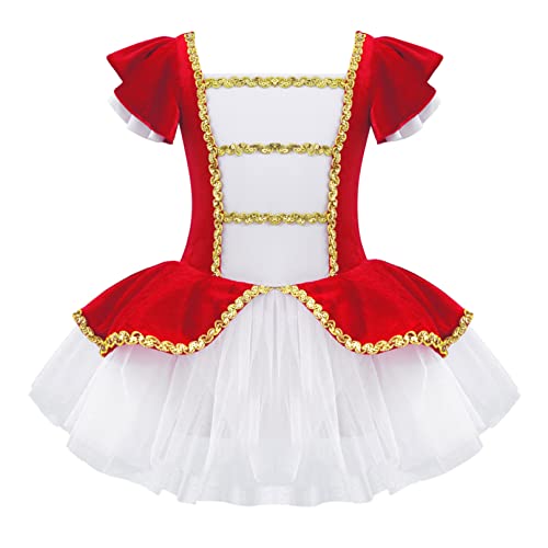 iiniim Vestido Maillot Clásico de Ballet Danza Elegante Traje Infantil de Baile Leotardo Princesa Tutú Flor con Falda de Tul Bragas Interior de Algodón para Niña Chica (2-10 Años) C Rojo 13-14 años