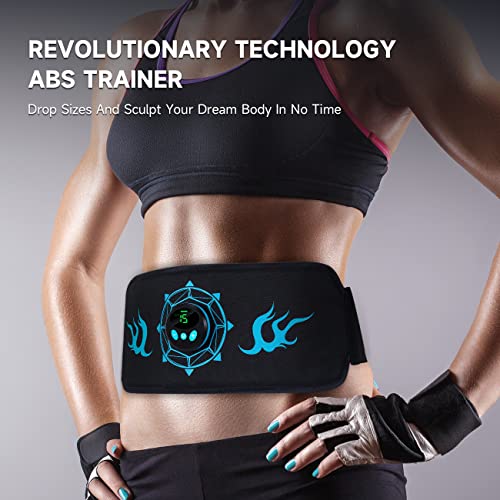 iLoxin Abdominales Electroestimulacion, Electroestimulador Muscular Abdominales, EMS Cinturón Muscular Abdominal - 6 Modos Entrenamiento Abdominal Entrenador, Azul, Ajustable, Schwarz