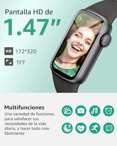 IMFRCHCS Reloj Inteligente Mujer Hombre, 1.47''Smartwatch con Oxímetro de Pulso (SpO2) Pulsómetro Sueño Podómetro, 137 Modos Fitness Deportivos, Impermeable IP68 Pulsera Actividad para Android iOS