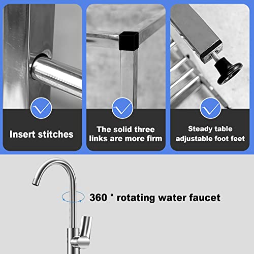 Independiente de acero inoxidable Fregadero，con Grifo Cocina ,Fregadero Exterior Jardin con Patas,Commercial Catering Sink， Lavandería, Bar, Garaje，Casas De Alquiler. ( Size : A+55*40*75(CM) )