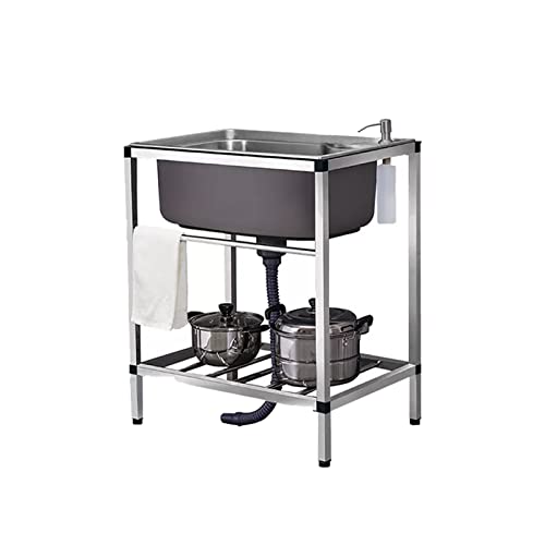 Independiente de acero inoxidable Fregadero，con Grifo Cocina ,Fregadero Exterior Jardin con Patas,Commercial Catering Sink， Lavandería, Bar, Garaje，Casas De Alquiler. ( Size : A+55*40*75(CM) )