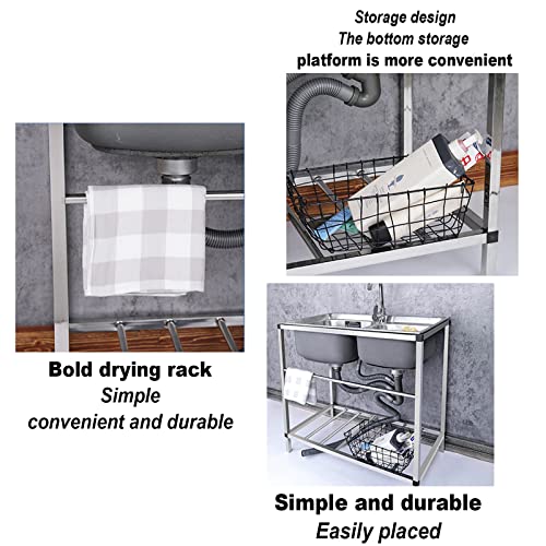 Independiente de acero inoxidable Fregadero，con Grifo Cocina ,Fregadero Exterior Jardin con Patas,Commercial Catering Sink， Lavandería, Bar, Garaje，Casas De Alquiler. ( Size : A+55*40*75(CM) )