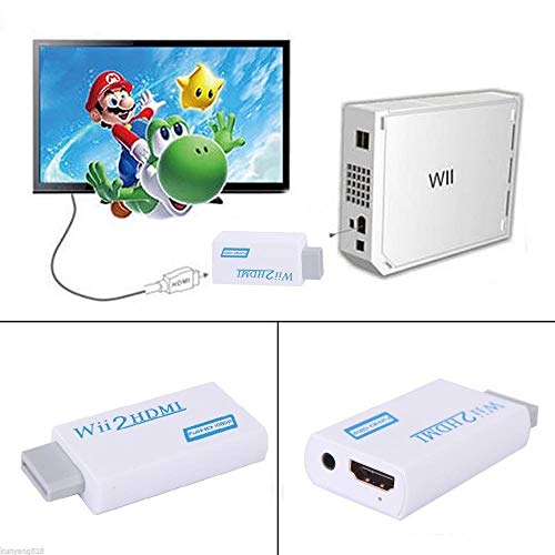 INF Adaptador de Wii a HDMI, adaptador convertidor de Wii a HDMI 720/1080P HD con salida de audio de 3,5 mm, convertidor de Wii a HDMI para Wii Monitor Beamer TV (blanco)