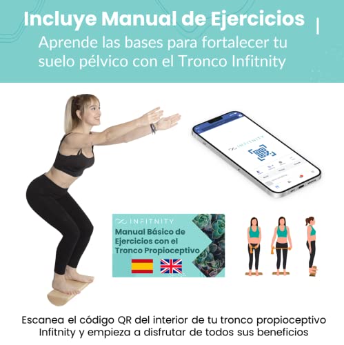 INFITNITY - Tronco Propiocepción Suelo Pélvico - Tronco Propioceptivo Madera - Medidas Oficiales Tronco 5P – Wood Roller Tronco Eutonía - Incluye Manual Ejercicios