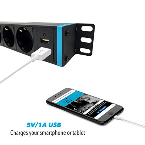 Infitronic - Regleta de 19 Pulgadas INSV1002-19 Pulgadas para Rack 8 x 1U con 2 x USB Charging/Switch