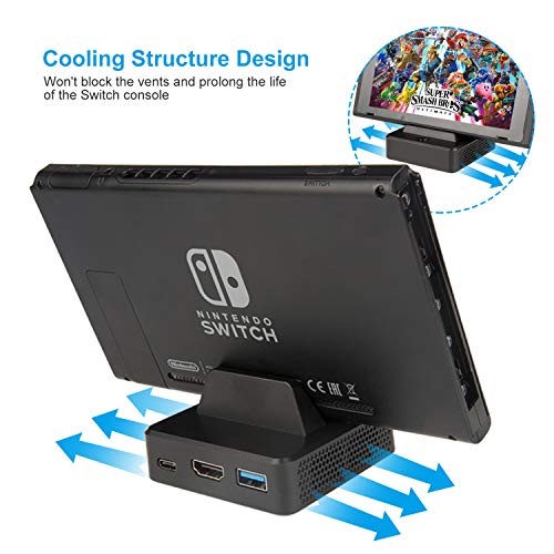 innoAura Base de Carga para Switch Base de Carga Portátil para Reemplazo con Estructura de Enfriamiento, Puerto de Carga USB C, USB 3.0 y Puerto HDMI para NS Switch/Switch OLED