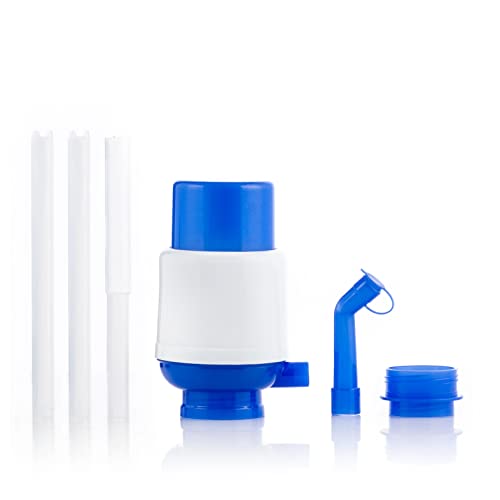 InnovaGoods Dispensador de Agua Universal, Dosificador Manual para Garrafas, Botellones, Barriles, Compatible para Botellas de 2,5/5/6,5/8 y 10L, con Adaptador de 3,8 y 4,8cm antigoteo. Blanco-Azul