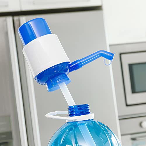 InnovaGoods Dispensador de Agua Universal, Dosificador Manual para Garrafas, Botellones, Barriles, Compatible para Botellas de 2,5/5/6,5/8 y 10L, con Adaptador de 3,8 y 4,8cm antigoteo. Blanco-Azul