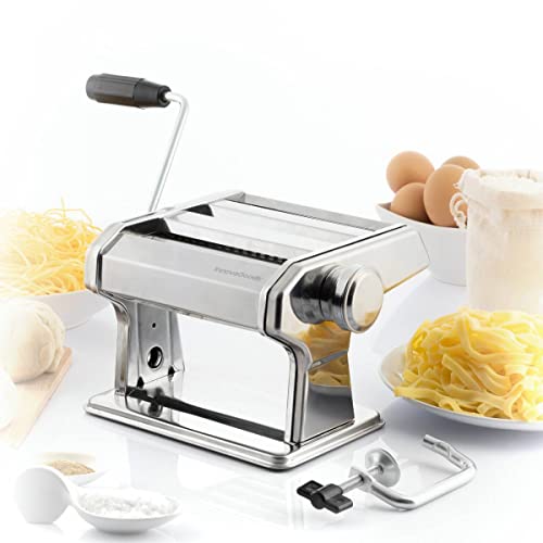 InnovaGoods® maquina para pasta, maquina para pasta acero inoxidable, maquina para pasta fresca, 3 tipos de pasta espaguetis, tallarines y lasaña, multifunción amasar y cortar, facil de limpiar