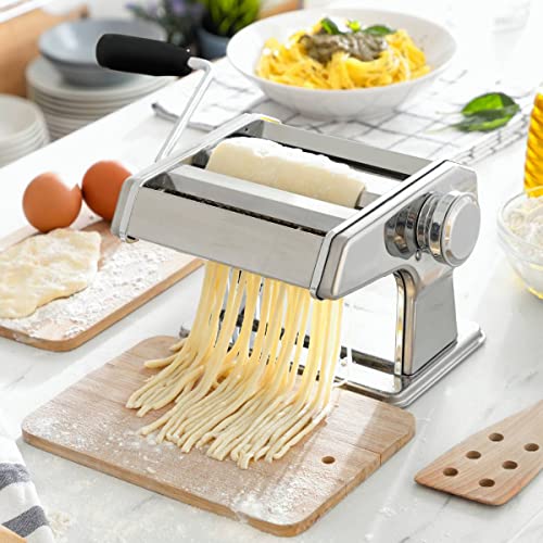 InnovaGoods® maquina para pasta, maquina para pasta acero inoxidable, maquina para pasta fresca, 3 tipos de pasta espaguetis, tallarines y lasaña, multifunción amasar y cortar, facil de limpiar