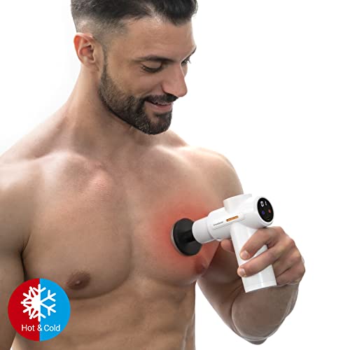 InnovaGoods® Pistola de masaje muscular calor y frio, masajeador Ideal para aliviar el dolor, el cansancio y la fatiga de la rutina diaria. pistola masaje Incluye 6 cabezales masajeador piernas.