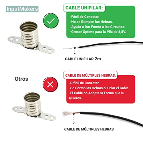 InputMakers Kit Eléctrico Escolar Iniciación con Motor: Pila Petaca 4,5 V, 2 Bombillas, 2 Portalámparas, 2 Interruptores, 4 Metros Cable, 1 Motor, 1 Hélice. Set Electricidad Instituto y Manualidades.