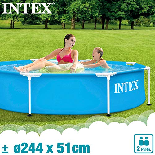 Intex 55242 - Piscina desmontable redonda Metal Frame familiar color azul, medidas Ø244x51 cm, capacidad 1,828 litros, material resistente triple capa, tubular, infantil