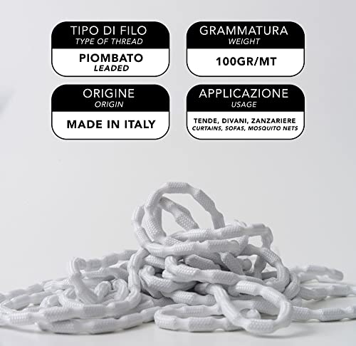 IPEA Cuerda de Plomo para Cortinas - 5 Metros - Trenza con Plomo - Hilo Cuerda Plomada para Cortinas Telas Mosquiteras - Varios Gramajes - Peso Lastre - Color Blanco - 100 G/MT