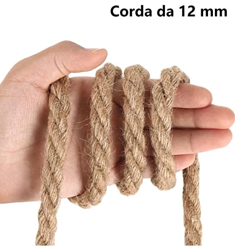 IPEA Cuerda de Yute Natural de 12 mm para Decoración y Manualidades – 10 Metros – Fabricado en Italia – Cuerda de Yute Resistente para Decoraciónes, Gato, Jardín, Cáñamo – Juta