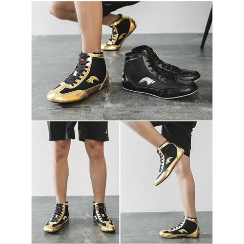 IQYU Zapatos de negocios para hombre, zapatos de boxeo, zapatos de boxeo, zapatos de entrenamiento de competición, calcetines funcionales para hombre, dorado, 41 EU